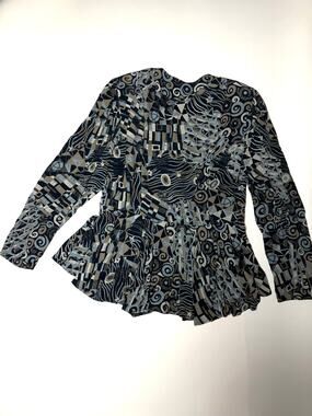 Carole Little Long Sleeve Abstract Peplum Blouse